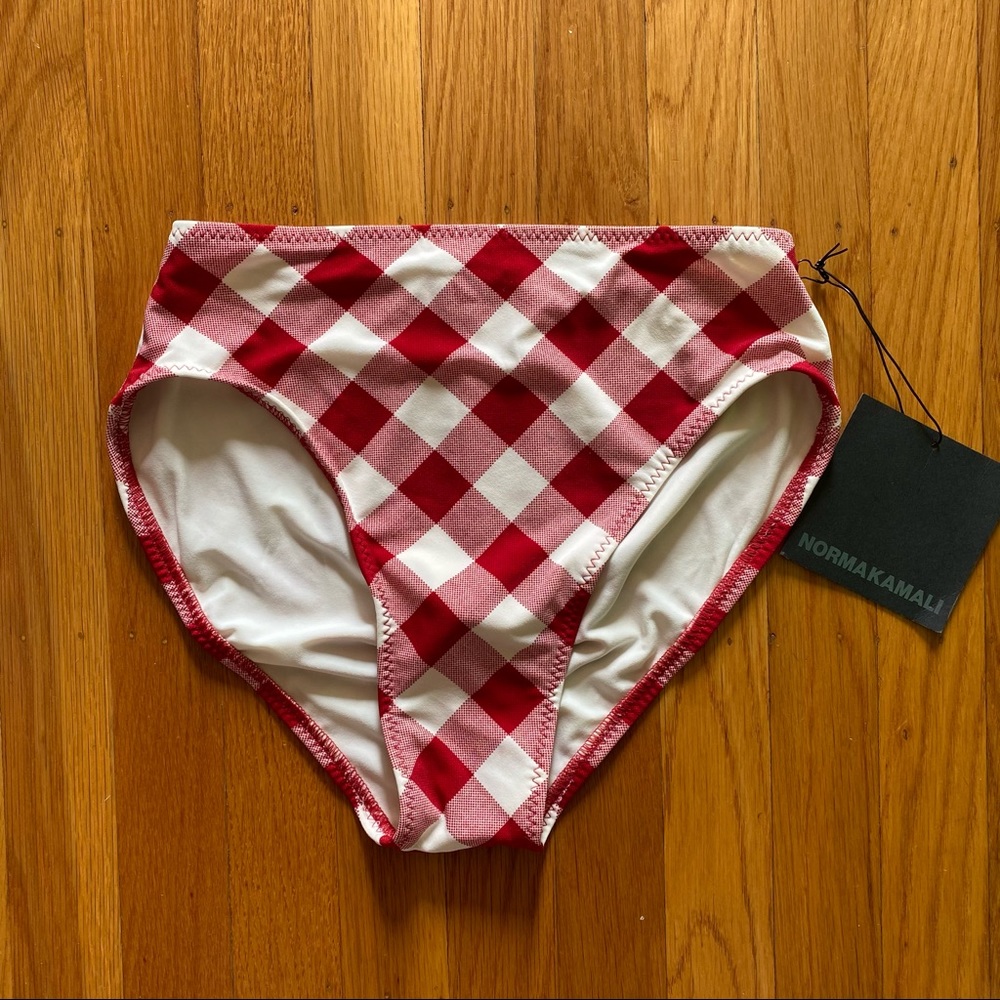 Norma Kamali Red Buff Check Bikini Bottom